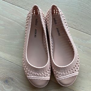Melissa x Jason Wu jelly pink peep-toe flats. Size 8 US / 39 EU